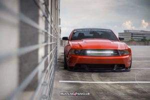 mustang fan club mustangfanclub @mustangfanclub 2011 11 mustang coyote 5.0L 5.0 wrapped bagged air suspension air lift performance rotiform wheels dillon shand RSE light bar saleen grille grill s197 3m 1080 fiery orange