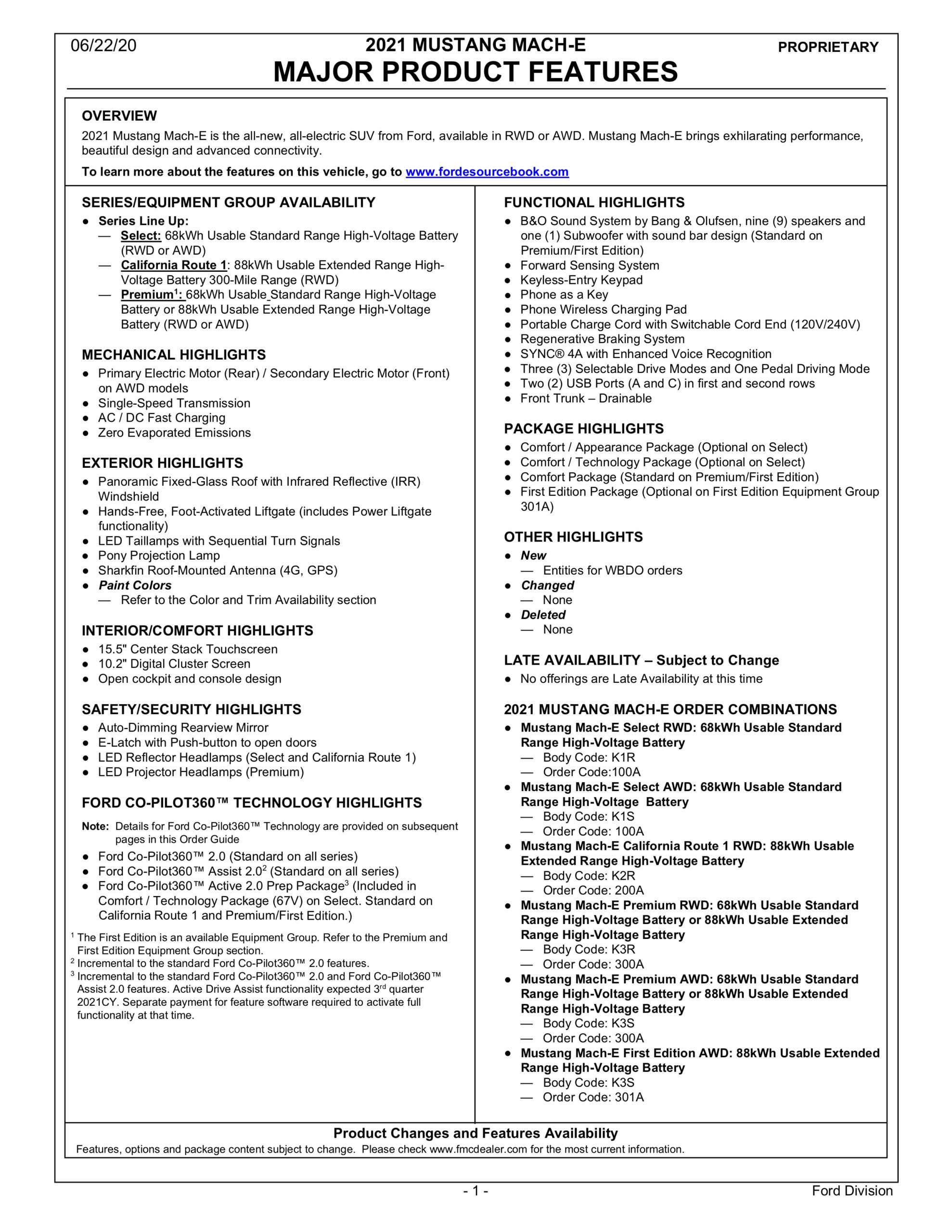 Page 1 2021 Mach E Order Guide