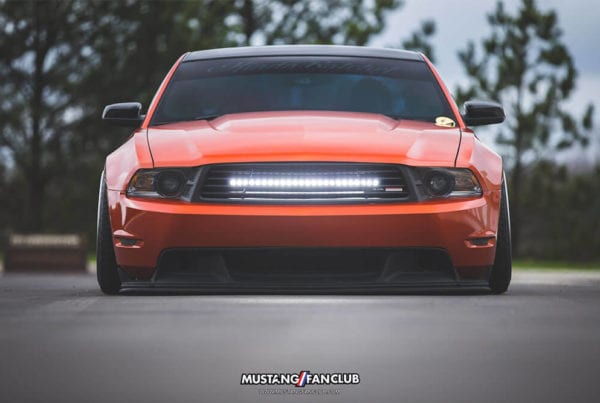 mustang fan club mustangfanclub @mustangfanclub 2011 11 mustang coyote 5.0L 5.0 wrapped bagged air suspension air lift performance rotiform wheels dillon shand RSE cervini boss 302 saleen grille grill front valence splitter light bar S197 3m 1080 fiery orange
